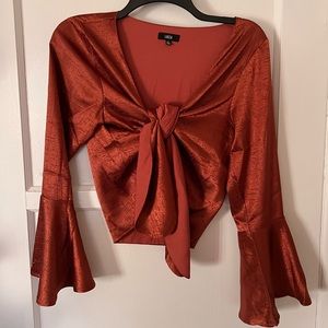 Breezy boho long-sleeve tie front crop